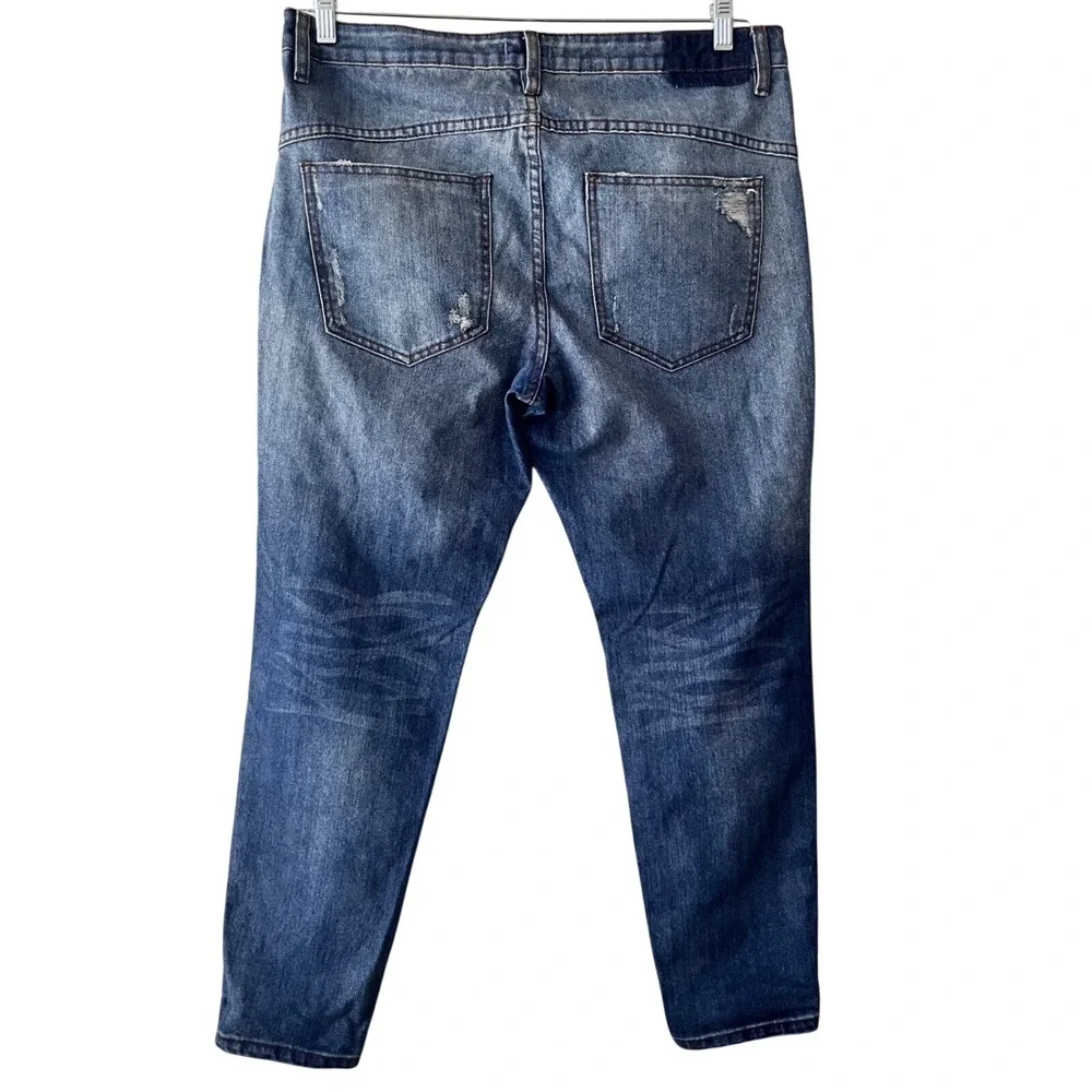 Forever‎ 21 Premium Denim Jeans Women Blue Distressed Ripped High Rise Size 30